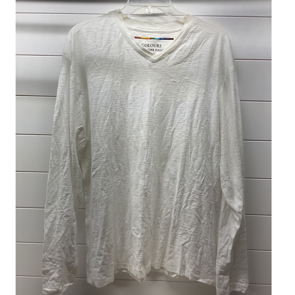 Colours Alexander Julian Mens White Slub Knit V-Neck Long Sleeve Shirt Large